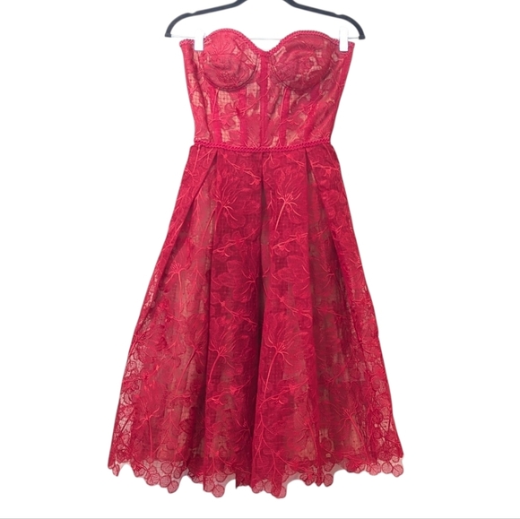 Nadine Merabi Olivia Red Lace Corsetry Bodice Dress Size Small/4 - Picture 2 of 14